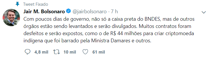 WeBitcoin: Bolsonaro critica projeto de criptomoeda indígena: Entenda o caso