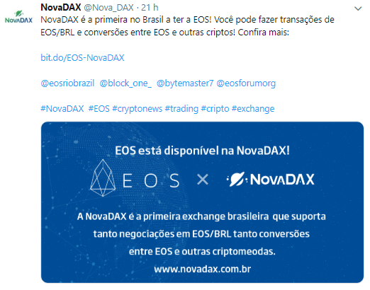 WeBitcoin: NovaDAX adiciona novos pares de negociação EOS/Cripto