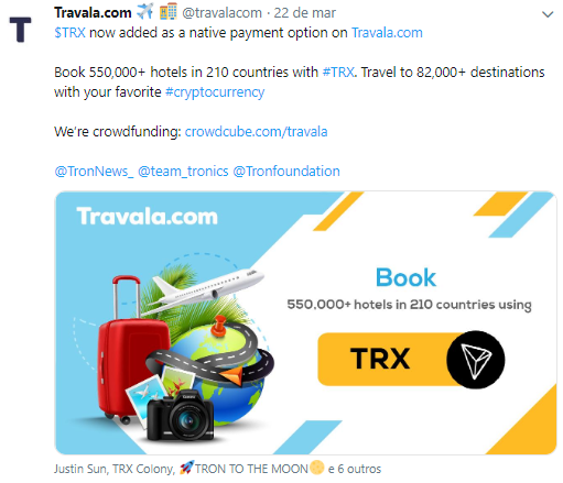 WeBitcoin: Travala.com: Plataforma de viagens movida a Blockchain passa a aceitar pagamento em TRON (TRX)