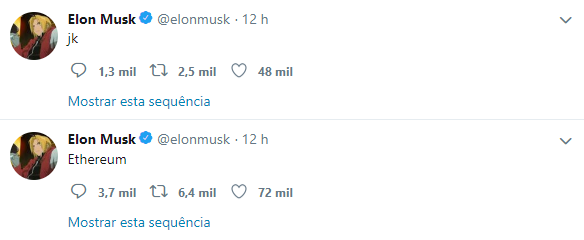 WeBitcoin: Em provocação à SEC, tweet de Elon Musk causa a valorização do Ethereum