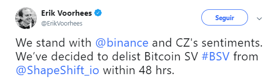 WeBitcoin: Mais exchanges anunciam remoção do Bitcoin SV e valor do ativo despenca 