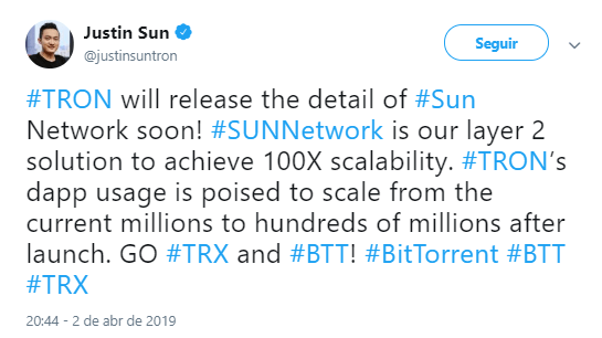 WeBitcoin: Justin Sun anuncia novo projeto que irá potencializar a escalabilidade dos dApps da TRON