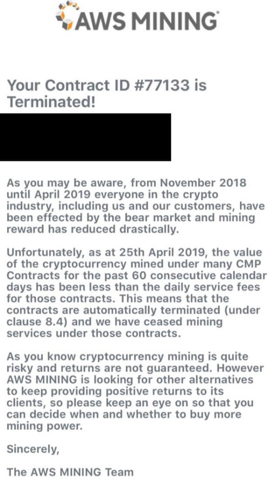 WeBitcoin: AWS MINING irá encerrar contratos de mineração de determinadas criptomoedas