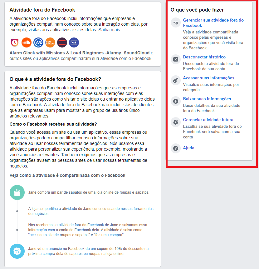 Limpar histórico Facebook