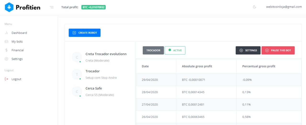Robô de trade Profitien