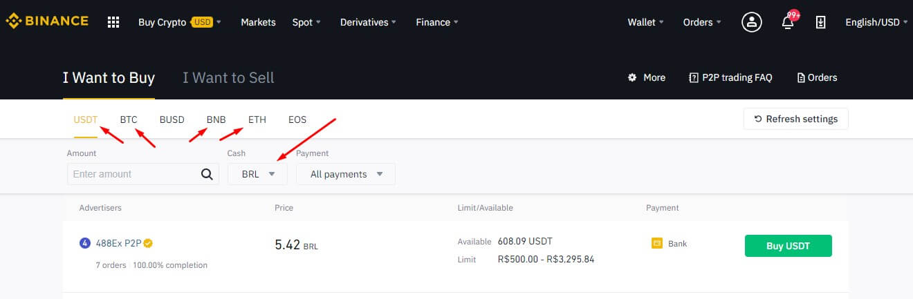 Comprar USDT na Binance com Reais