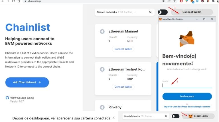 Conectando metamask na chainlink