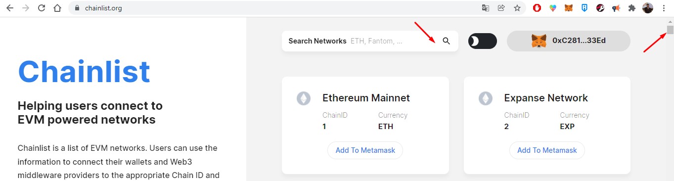 Buscando a rede pra conectar na metamask