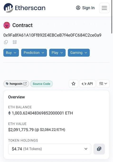 Captura do Etherscan sobre desbloqueio de ETH da HongCoin